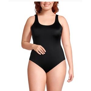 NEW Lands' End Black High Leg Tugless Soft Cup One Piece Swimsuit, Women 22W